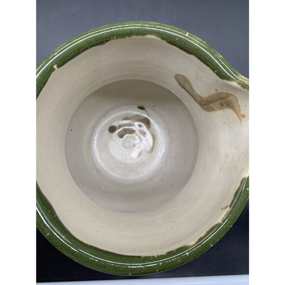 Studio Art Pottery Pitcher Ivory Green Glaze Leaves Signed - Picture 5 of 7